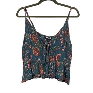 Patrons of Peace Floral Cut Out Crop Top Teal Size Large